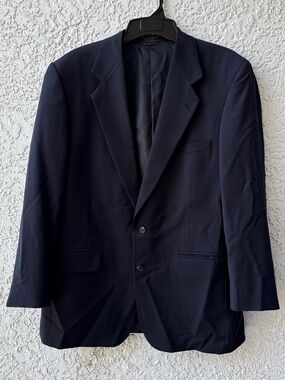 Vintage Hardy Amies Men's Navy Blazer Wool Two-Button Suit Jacket size 43L